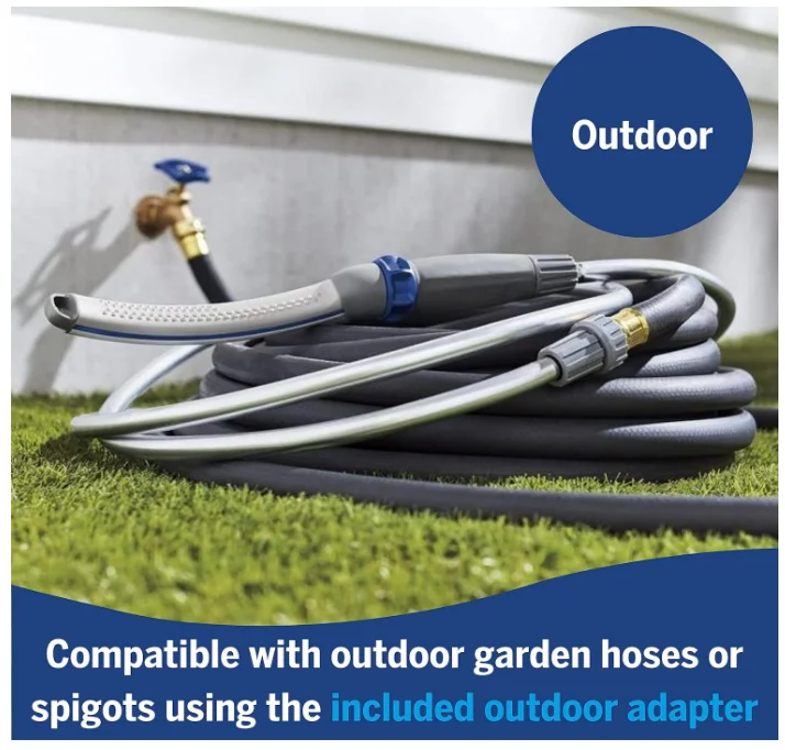 Dog Shower Attachment Fast Easy Dog Bathing Cleaning Indoor and Outdoor Sprayer Includes 8-Foot Flex Hose Blue/Grey PPR-252E