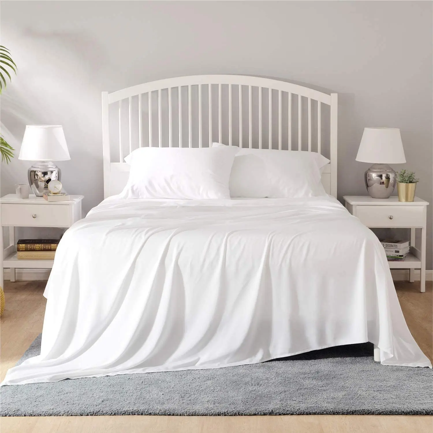 
4 Piece Bed Sheets Set - 2 Pillow Cases, Flat Sheet & Fitted Set with 14 Inch Deep Pocket-White 