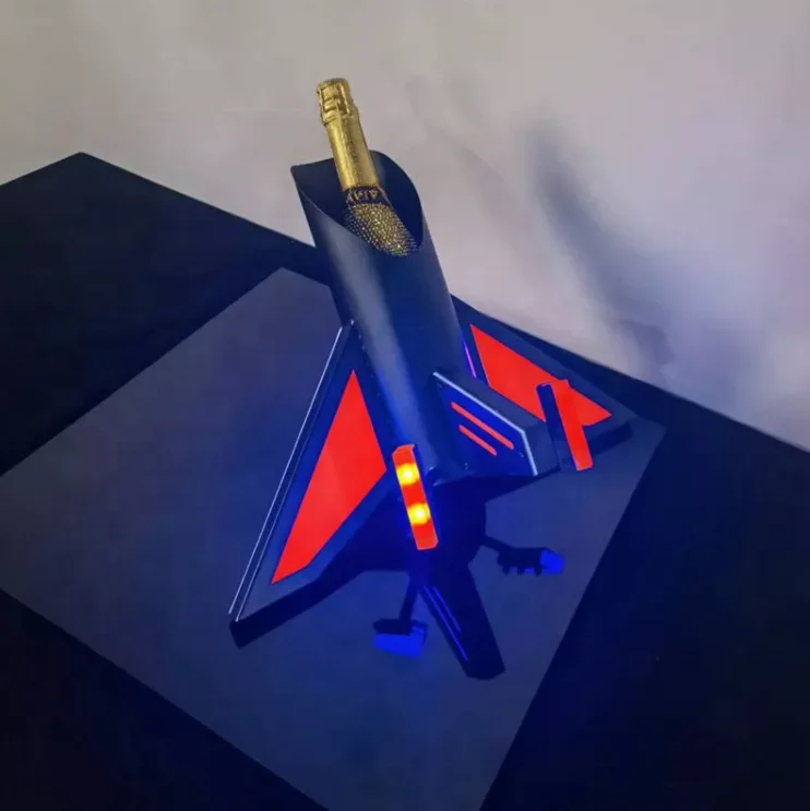 Metal Champagne Plane Bottle Glorifier Aircraft Pilot LED Bottle Presenter Plane VIP Service Champagne light Bottle Holder