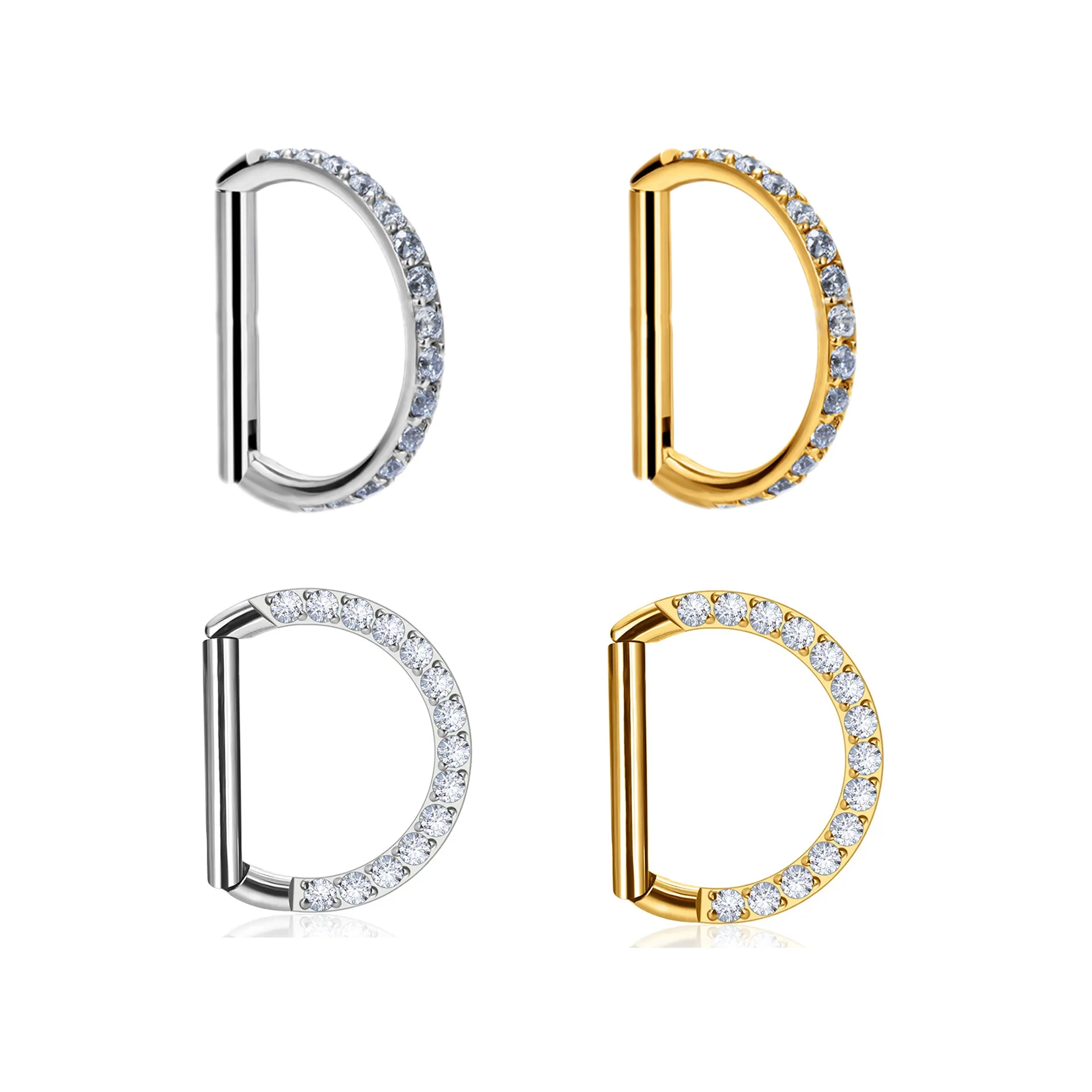 Gaby G23 Titanium Nose Ring Jewelry Daith Earring Hoop Cartilage Tragus D Shape Helix Rings Hinged Segment Hoop with Clear CZ