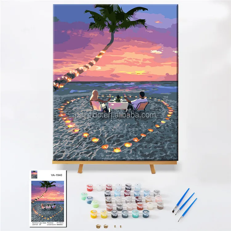 Paintido Lovers Beach Diy Digital Oil Painting By Numbers With Frames,Landscape Canvas