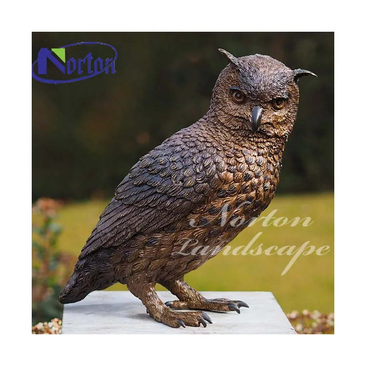 High Quality Hand Carved Life Size Cast Metal Brass Bronze Birds Owl Statue Garden Sculpture For Sale