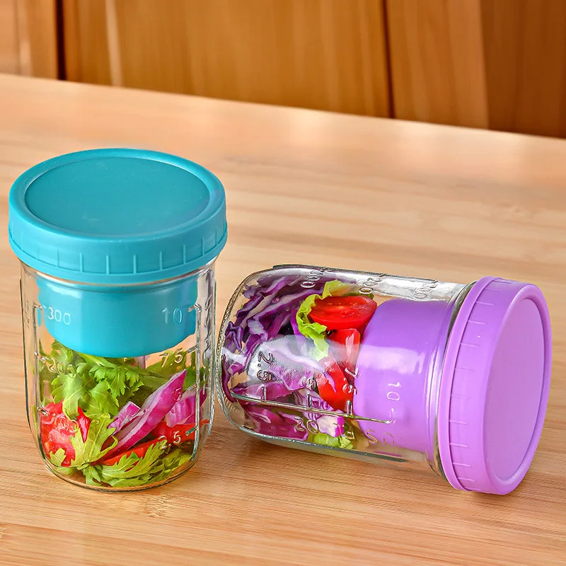 Overnight Oatmeal Cup Breakfast Cup Portable Salad Jar Yogurt Glass Container with Lid and Silicone Cup