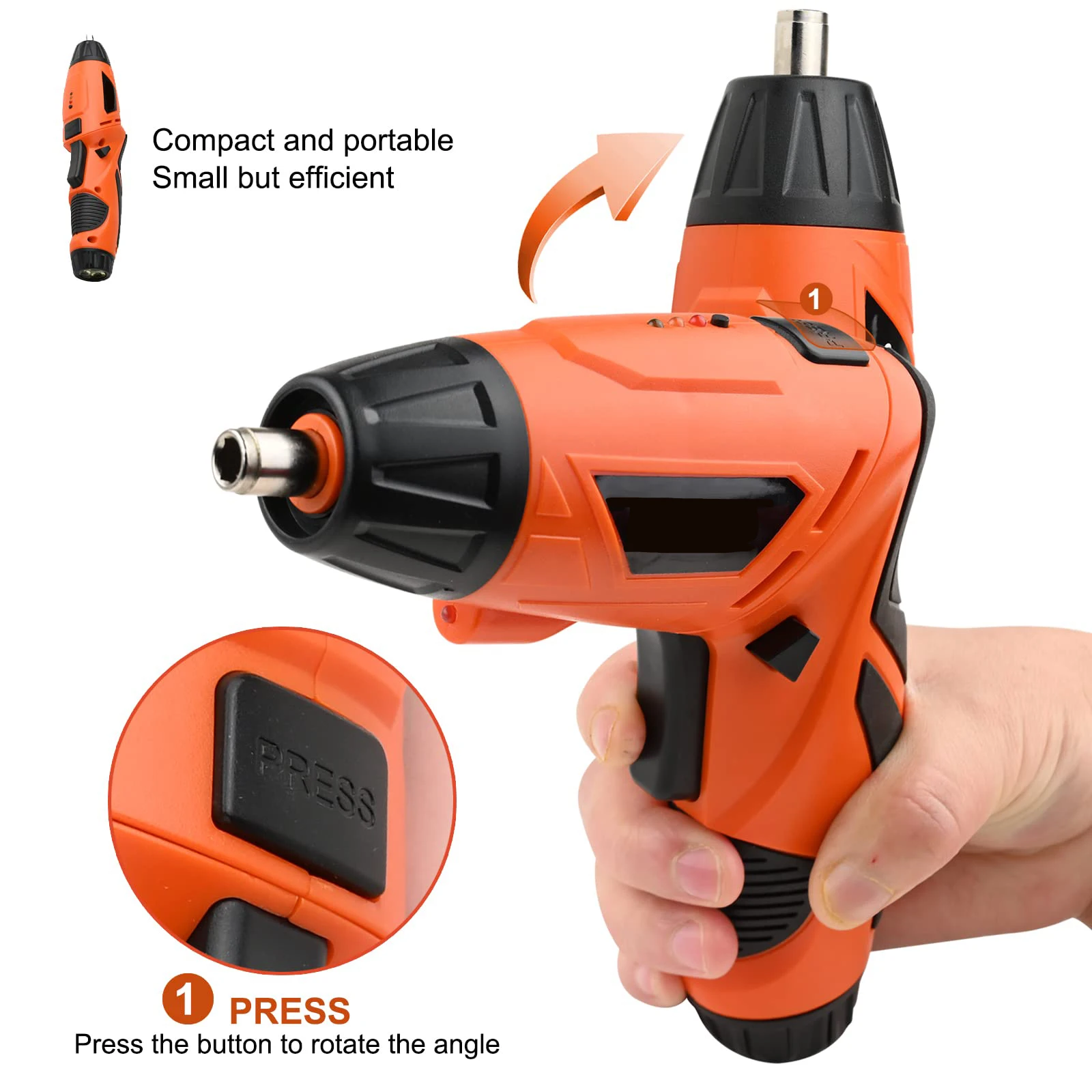 Cordless Electric Screwdriver Rechargeable Screw Power Hand tools with Pivoting Head Flash Light 47 pcs Bit Set
