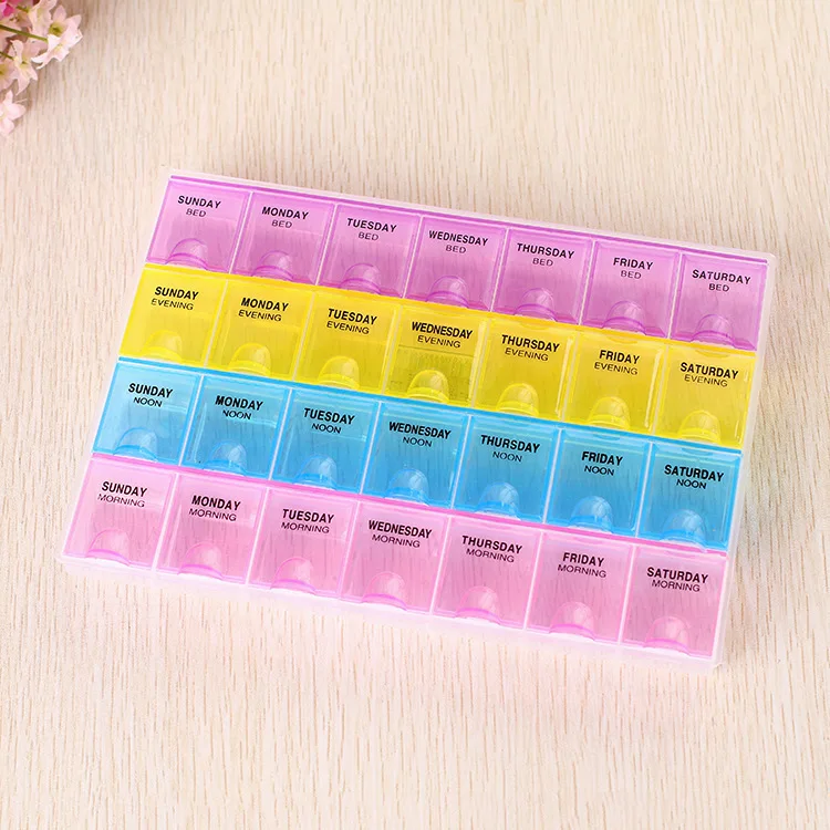 Large-capacity 4-row 28-grid colorful plastic medicine box pill box travel portable household for bead pearl jewel tablet