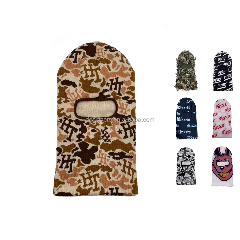 Custom Embroidery logo Full Face Cover 3 hole pink Rappers Bandit balaclava designer knit hat beanie ski mask for man