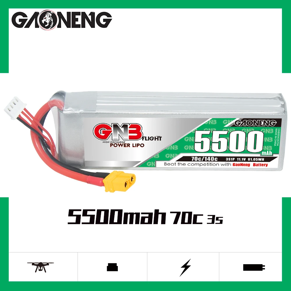 GNB GAONENG 5500mah 3S 11 1 V 70C 140C XT60 RC Air Drone LiPo battery High разряд C Рейтинг производительности вертолета