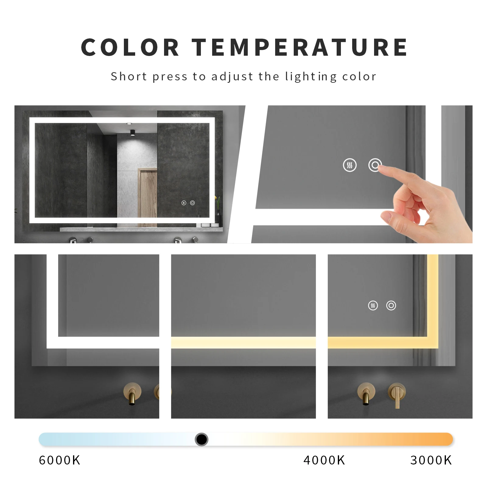 Smart Modern heated touch screen wall led light backlit bathroom mirror