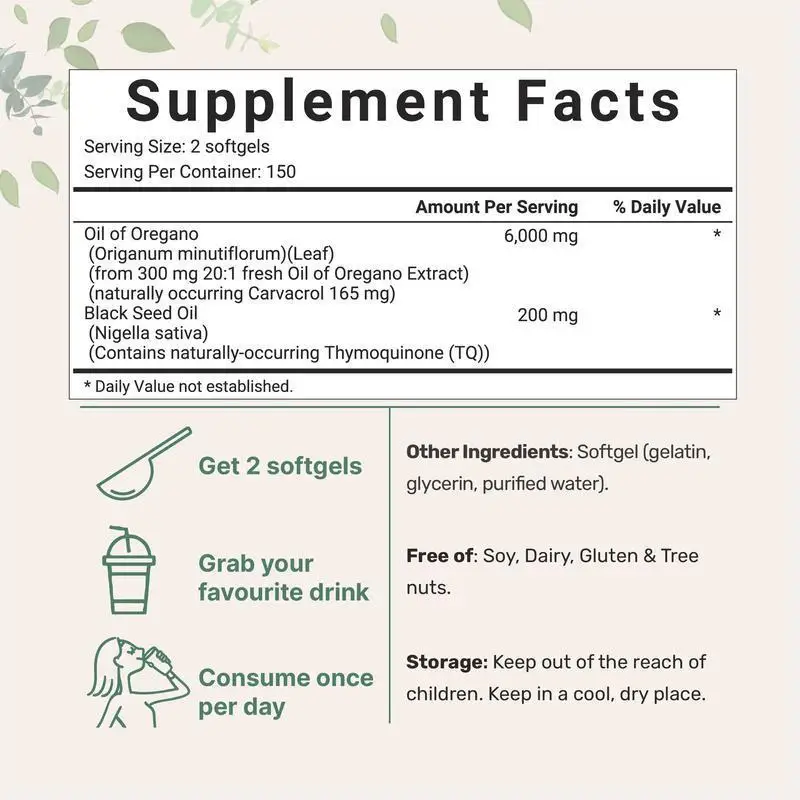 Available Premium pure Oil of Oregano capsules with black seed oil capsules dietary supplement Oregano Oil capsules