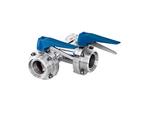 Stainless Steel SS304 Sanitary DIN SMS Three-Way Thread Butterfly Valve