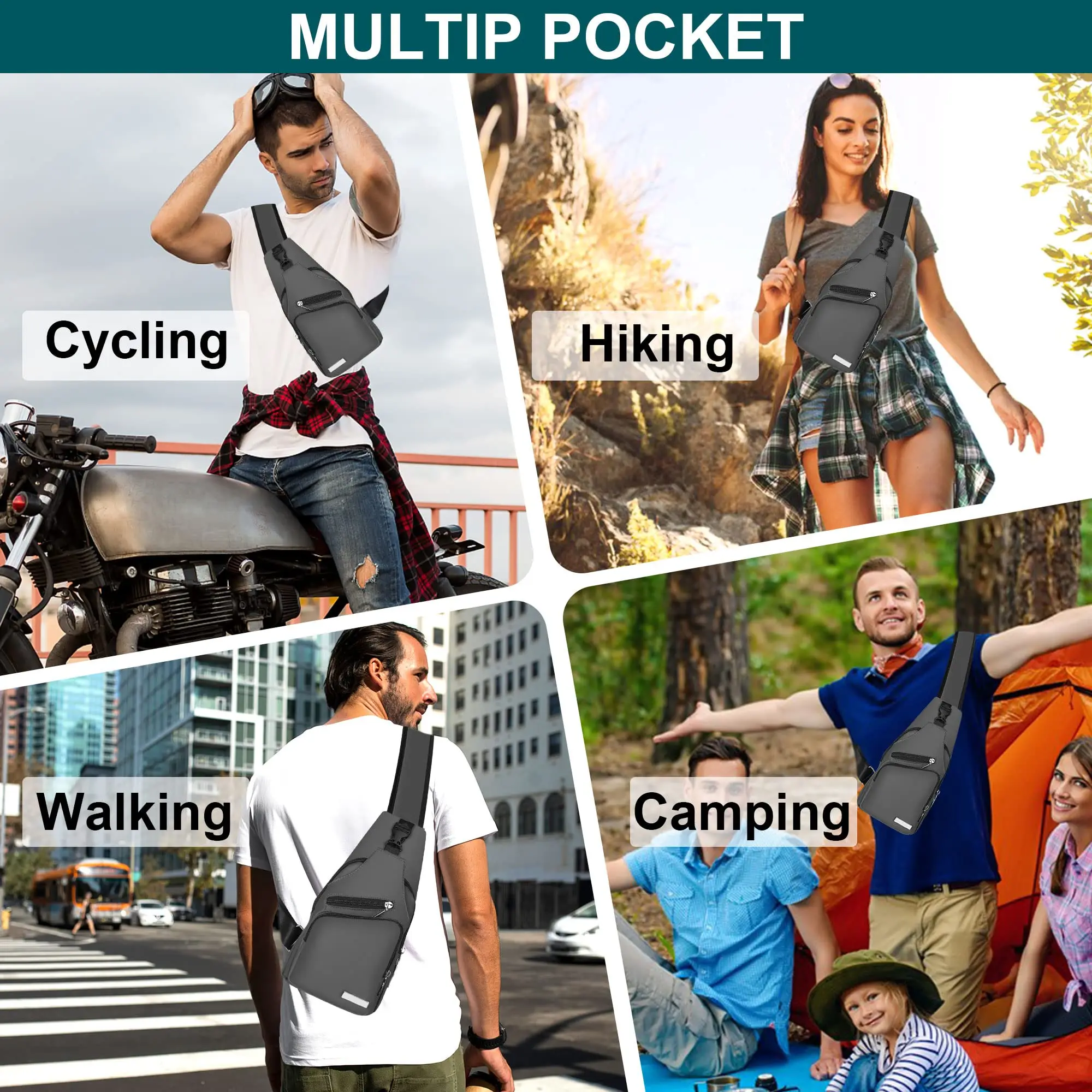 Travel Cross Body Shoulder Backpack Chest Waterproof Crossbody Men Sling Bag With USB Charging Port
