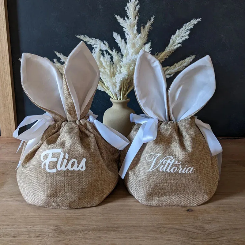 Embroidery Sublimation Easter Bunny Bags Blank Easter Baskets Wholesale Washable linen Easter Gifts
