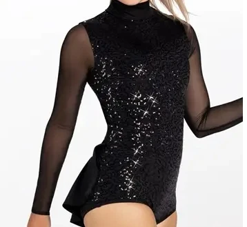 Women Spandex Metallic Turtleneck Dance Leotards Red Ballet Bodysuits beautiful sequin long sleeve leotard girls jazz costume