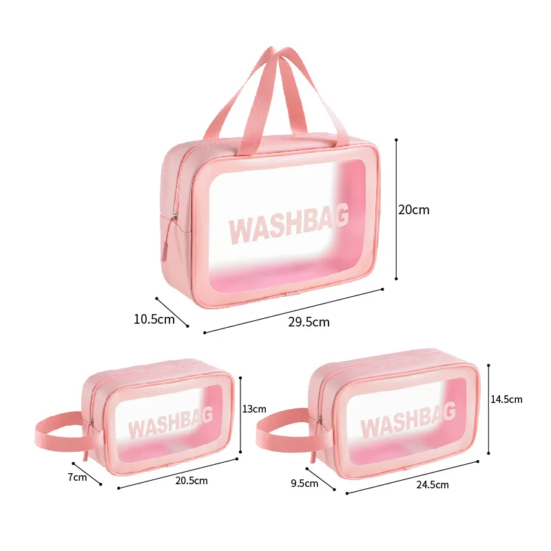 Waterproof Travel Zipper Transparent Wash Toiletry Bag, Matte Clear Cosmetic Makeup Bag With Handle