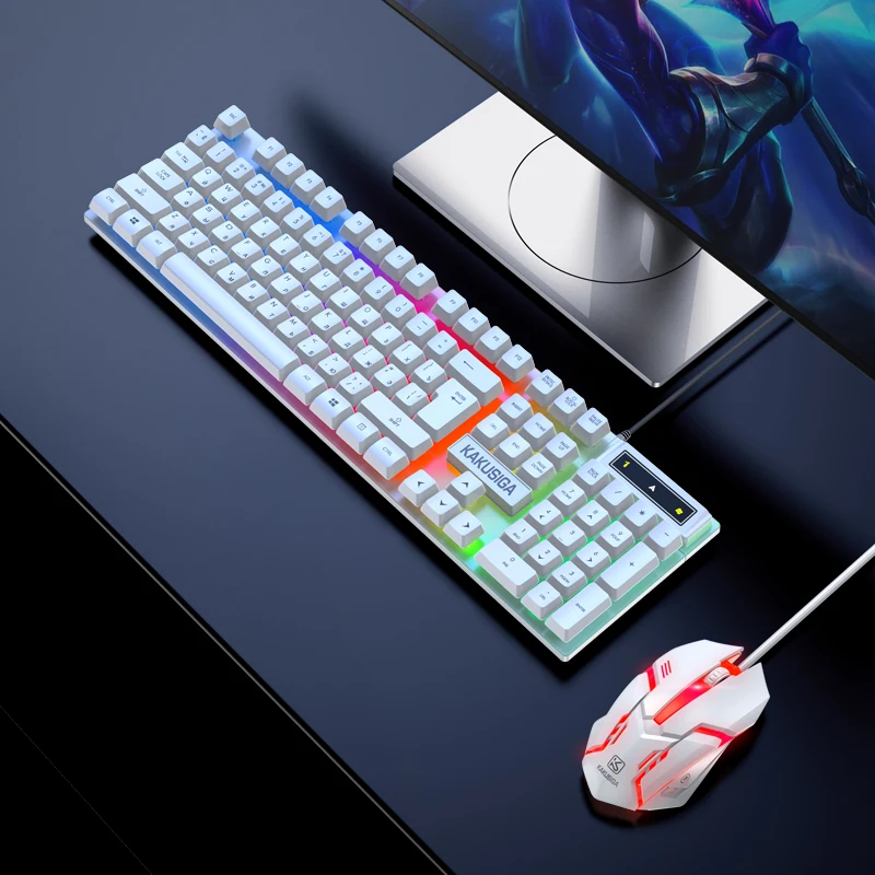 KAKUSIGA&JOKADE  LED Gaming Mouse Keyboard Combo fashion colorful computer  keyboard and mouse set (Russian version)