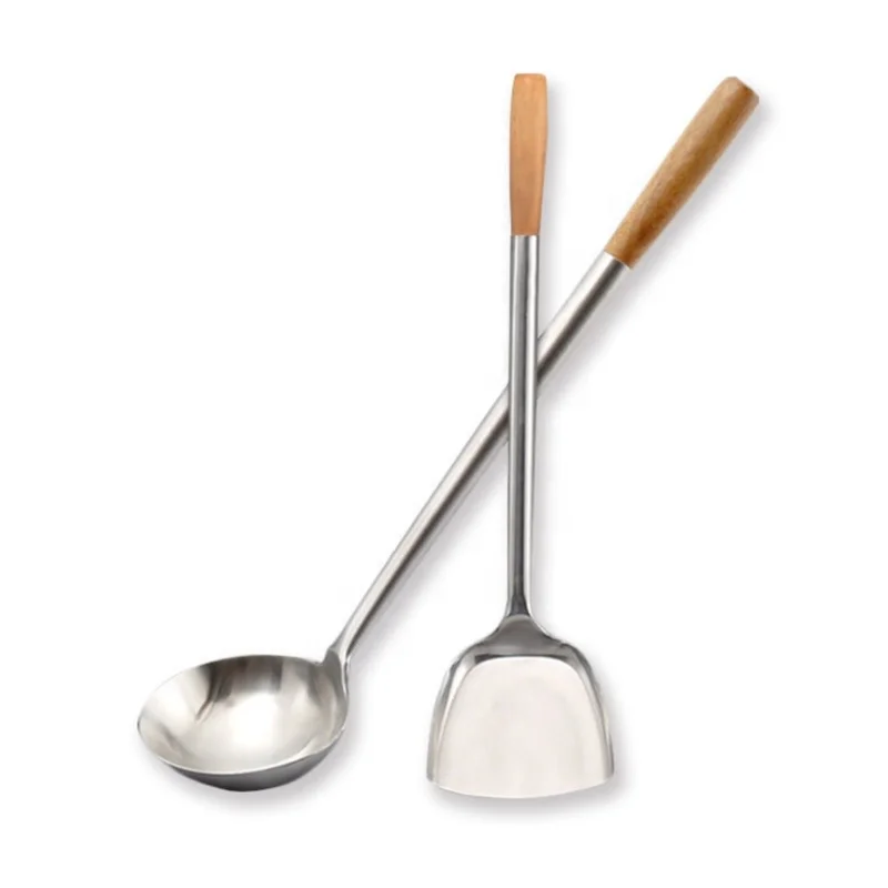 Kitchen Utensils Thickened Stainless Steel Pan Frying Spoon Hotel Restaurant Non-magnetic Spatula Household Cooking Spatula