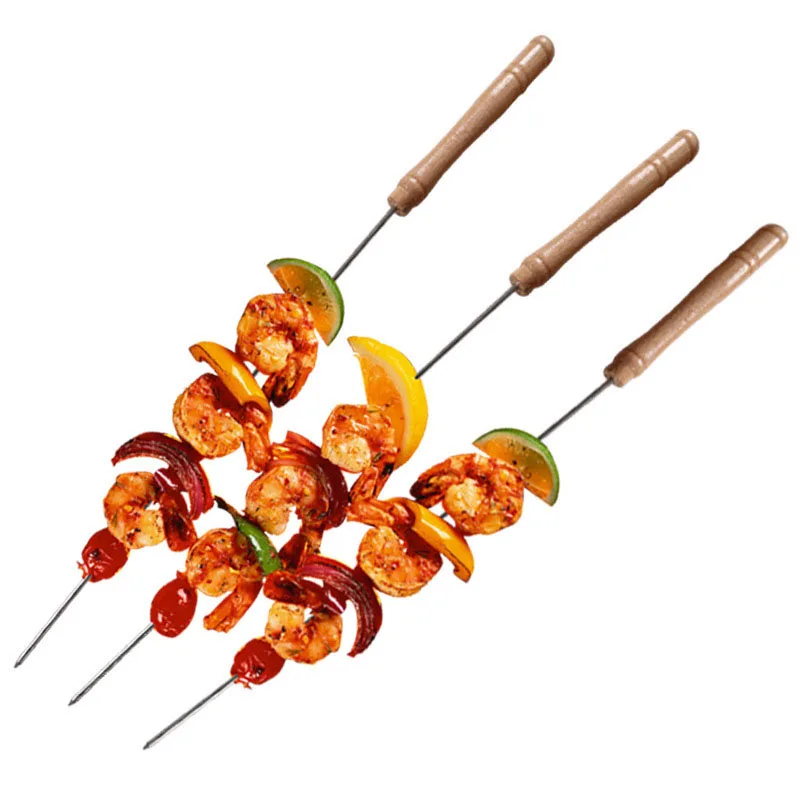Heat Resistant Set of 4 BBQ Grill Skewers Disposable Natural Wood  Bamboo Sticks