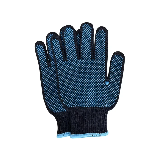 safety construction kids hand labor protective 10G organic cotton knitted blue pvc dotted working gloves for work men