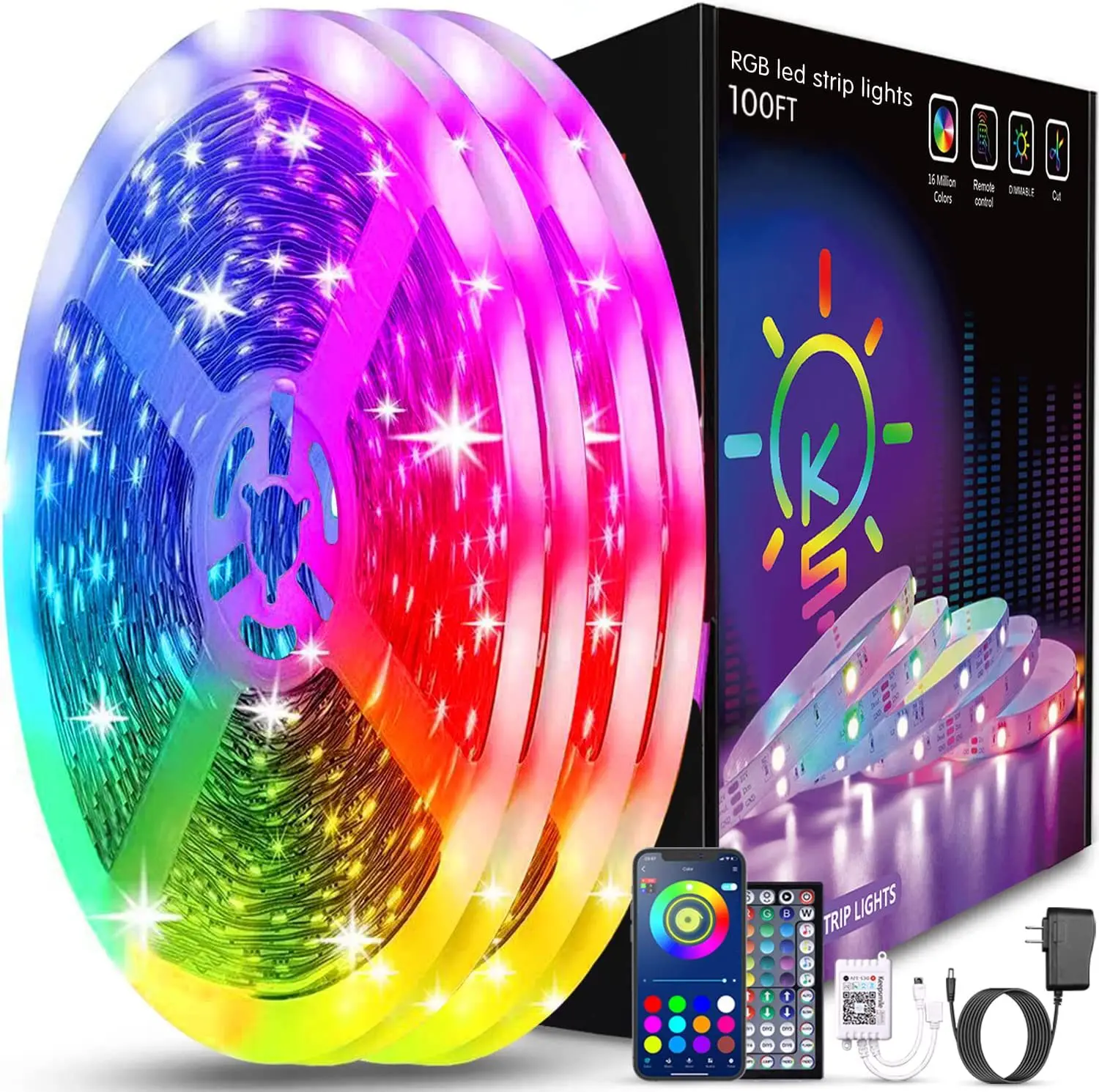 Hot Selling 12V 50ft 15M 5050 RGB Music Sync Color Changing Remote App Control Flexible Smart Led Strip Light