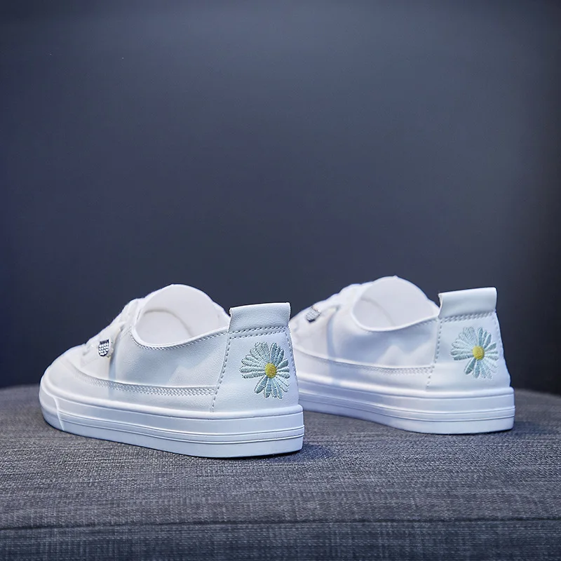 Wholesale Outdoor Walking Breathable Lace Up PU Leather Tennis Casual Shoes White Women Sneakers