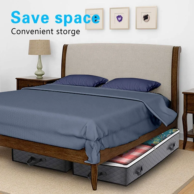 Foldable Under Bed Bags Large Under Bed Storage Boxes Thick Breathable Underbed Clothes Storage Bags Zippered Organizer