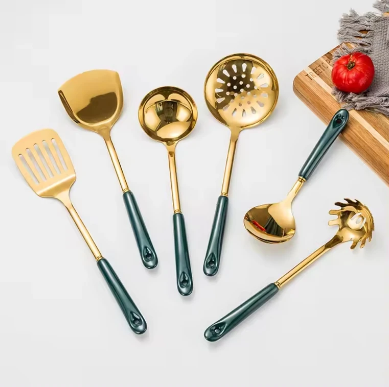 Modern Kitchen Utensils Stainless Steel Non-stick Fried 4-piece Golden /silver Handle Pp Kitchen Accessories Gold