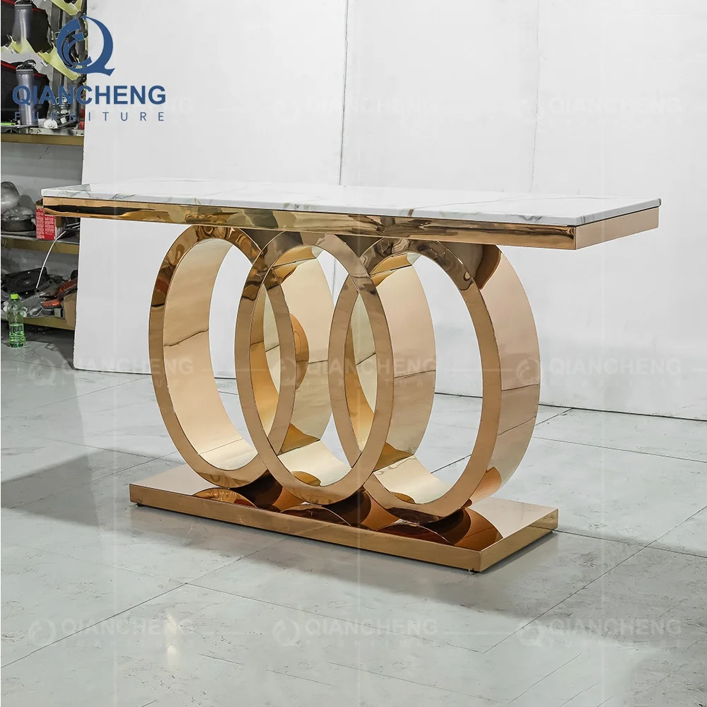 Wholesale contemporary white marble top living room luxury home furniture modern stainless steel hallway console table