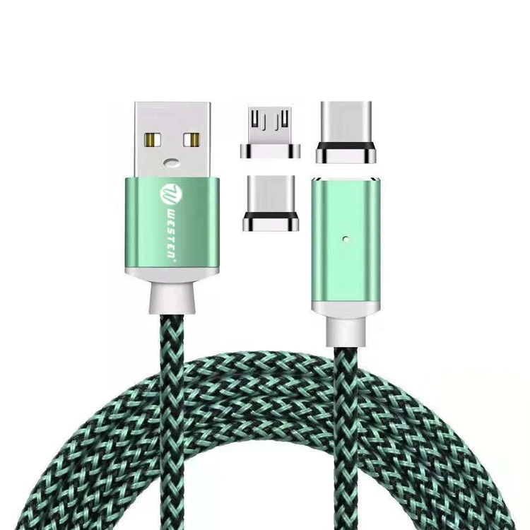 
fabric braided flat magnet data cable V8 I5 USB-C with led indicator magnetic data charger 