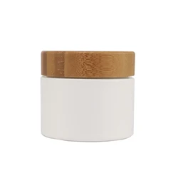 Beauty Body Butter Cosmetic container white plastic PP cosmetic cream jar with bamboo lid