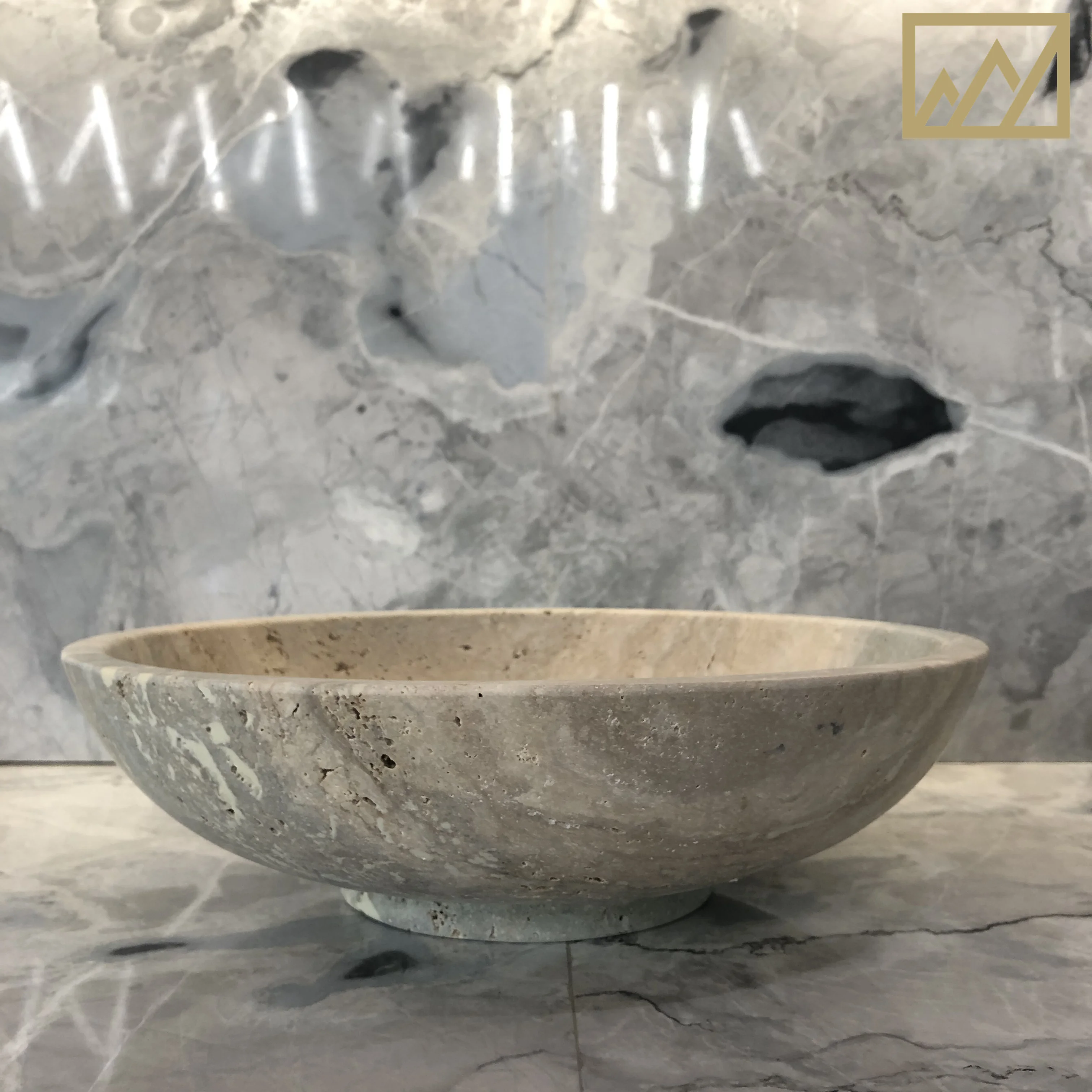 KINGS-WING Luxury Natural Marble Silver Travertine Custom Decorative Plates Bowl Furniture Decoration For Living Room 35x35x10cm