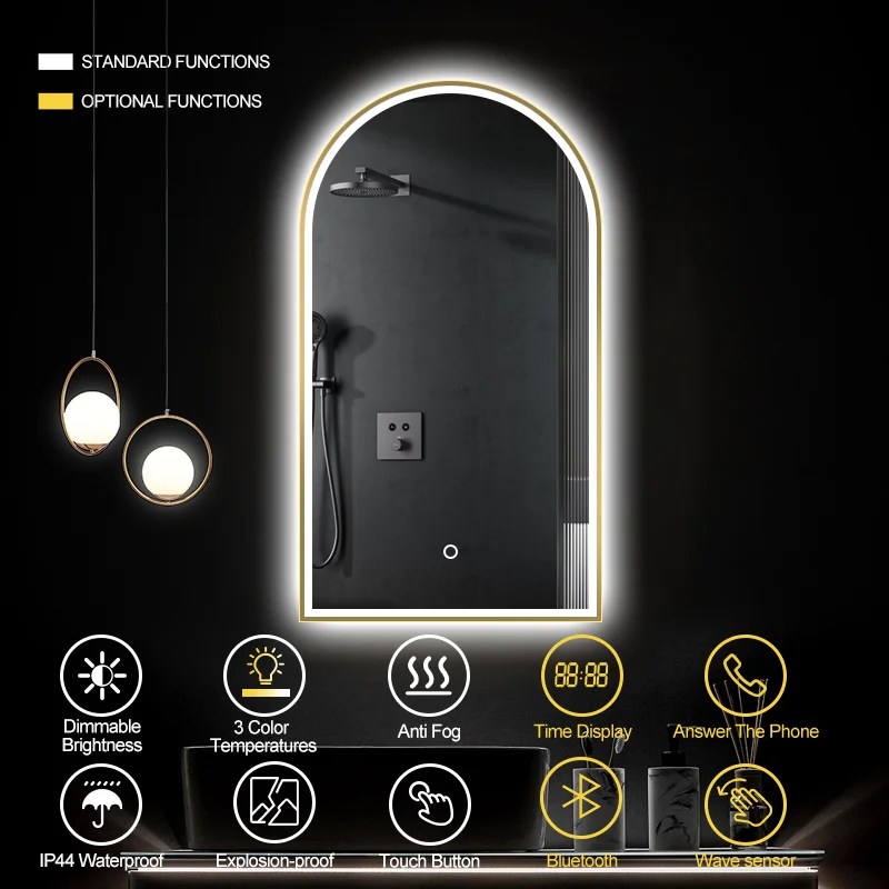 Modern Wall Mounted Led Mirror With Light,Support Defogging Dimming And Listen Music Bath Mirror