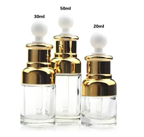 Empty Refillable Upscale Clear Glass Bottle Essential Oil Elite Fluid Pot Container Vial with Glass Pipette Eye Dropper - Gold