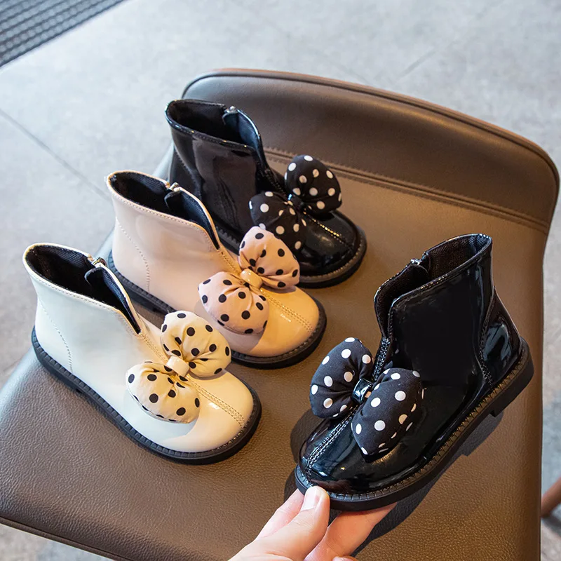 2022 новые осенние детские банты, обувь для девочек; Обувь принцессы; Милые детские ботинки для От 4 до 16 лет с мягкой подошвой на молнии