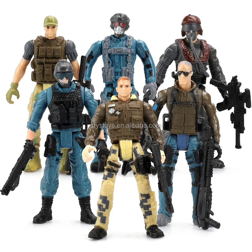 Set of 6 Special Forces Army Soldier Action Figures PVC and Plastic Military Figures with Weapons Child Toy