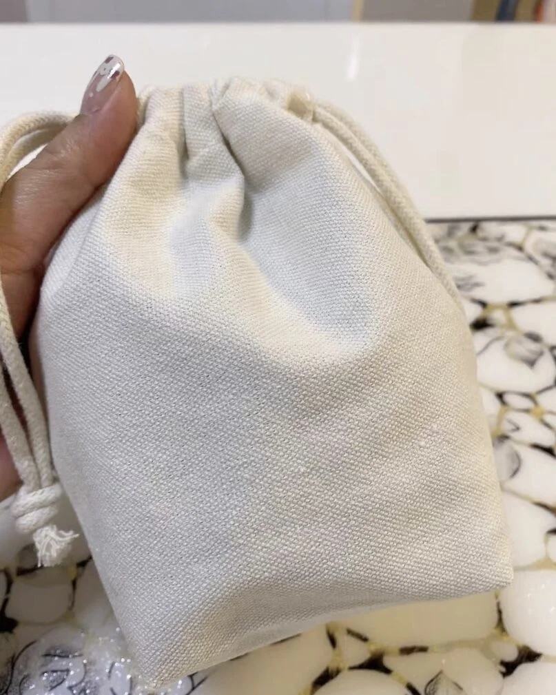 Promotional Organic Cotton Small Drawstring Bags Jewelry Pouch Gift Canvas Double String Handbag Dust Bags With Logo