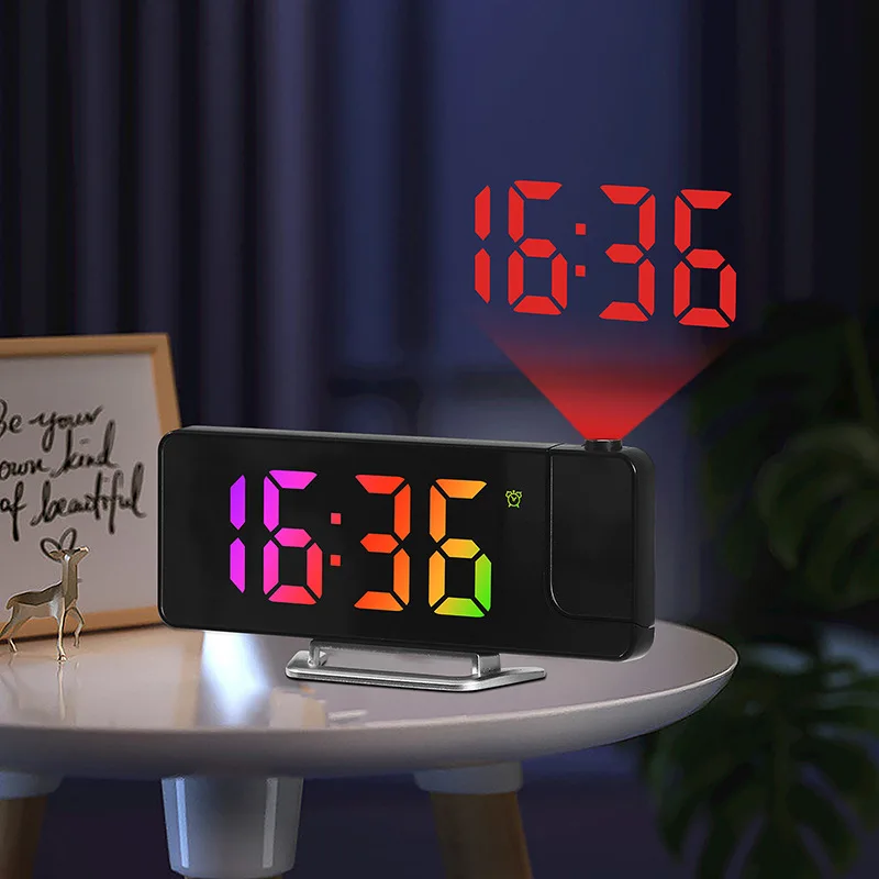 Smart LED large screen mirror projection alarm clock display temperature sensing electronic clock hot sale