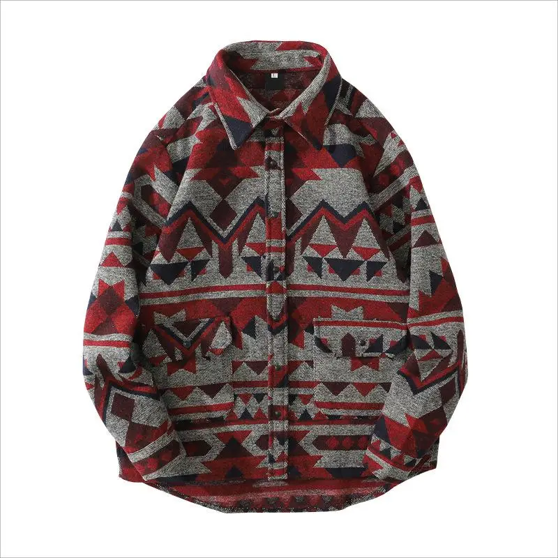 2023 Autumn and Winter Port Wind Loose Long-sleeved Day System Thickened Woolen Shirt Top Coat Men