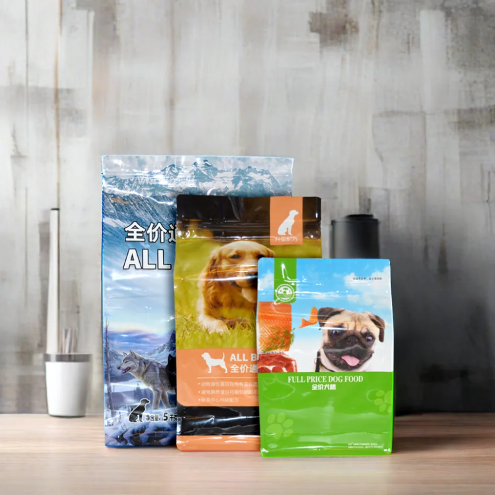 Stand Up Pouch Heat Seal Flat Bottom Pet Food Packaging 15kg 20kg Side gusset Bag Dog Pet Food Packaging Bag
