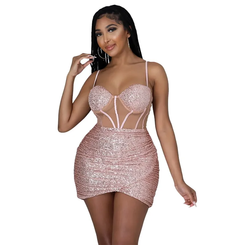 Foma CY9257 dropshipping wholesale fashion sequin dresses women party sexy backless mini dress