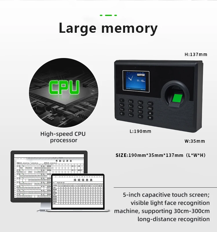 1000 PCS Capacity Time Recording Fingerprint Reader Biometric Employee come in and out