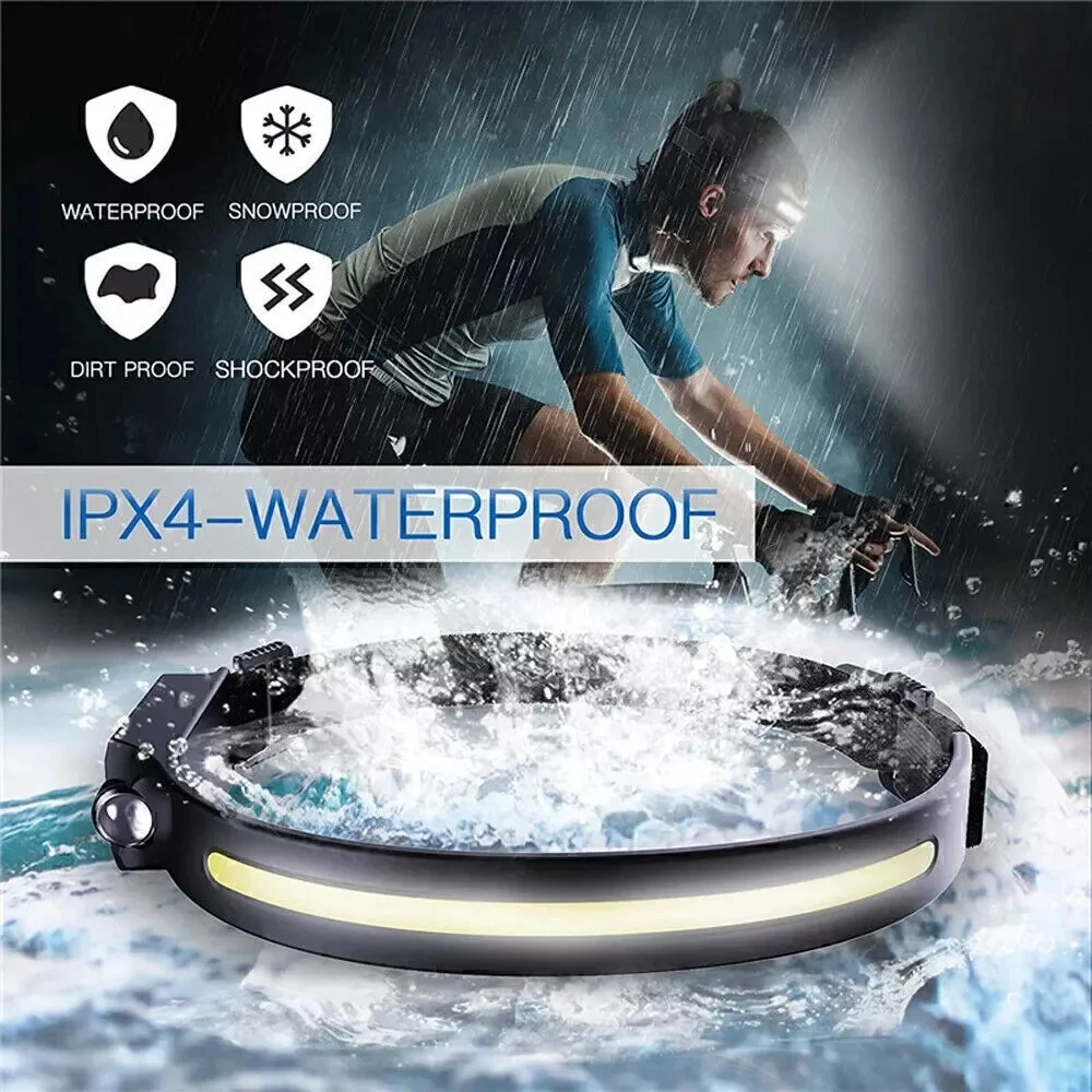 Silicone Cob Motion Sensor Headlight Headlamps 8-Mode Waterproof LED 350 Lumens Outdoor Camping Fishing Running Battery Power