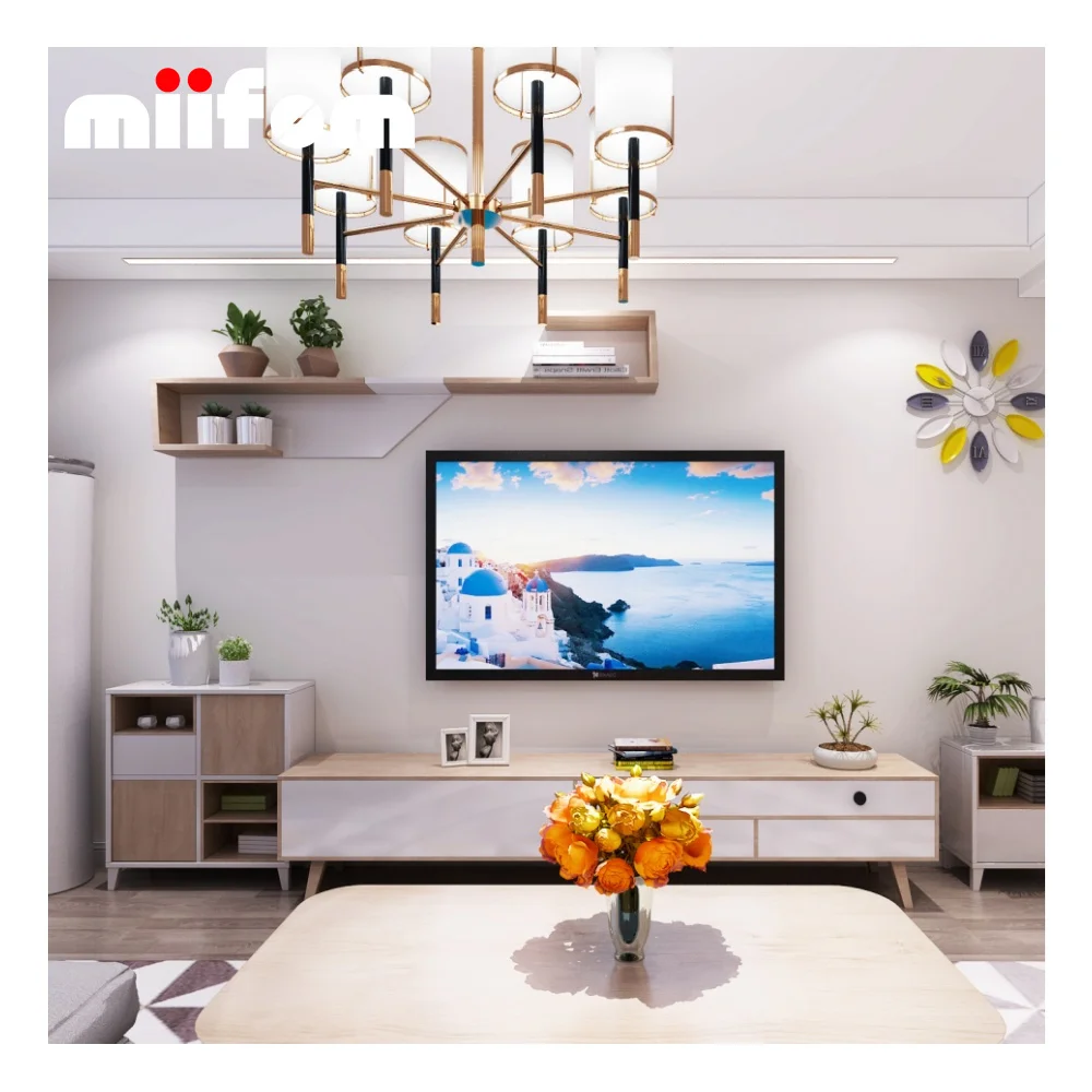 Minimalist Light Marble White and Soft Yellow TV Cabinet for a Chic and Elegant Living Room Design