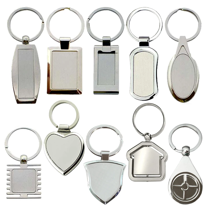 Factory Cheap Wholesale Custom Logo Metal Key Chain Souvenir Gift  Square Rectangle Round Heart House Shaped Metal Blank Keychai