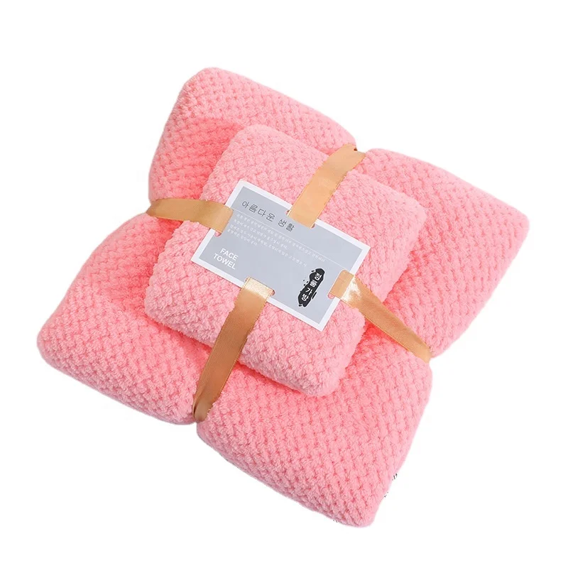 Large Size Adult Microfiber Bath Towel Solid Color Plaid Jacquard Coral Fleece Absorbent Bath Towel 27.5*55 Inch