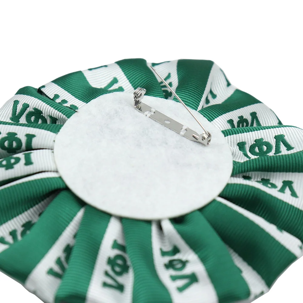 Hot Selling Custom Iota Phi Lambda Logo Woven Jacquard Women Brooch Cheap Polyester White Green Stripe Flower Sorority Lapel Pin