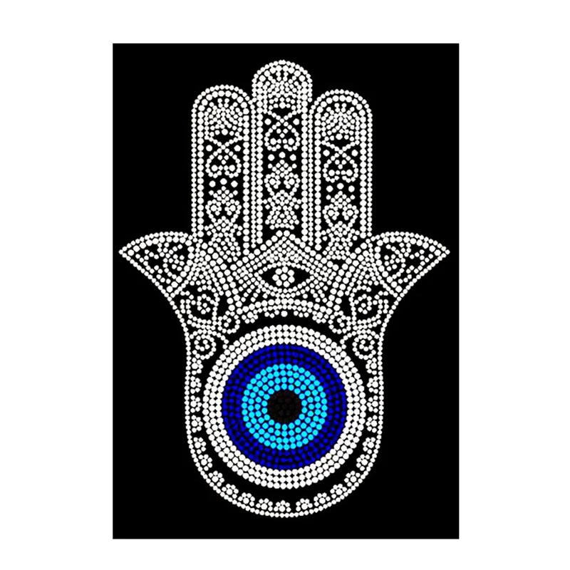 Custom Rhinestone Transfer Hasama  Evil Eye Heat Transfer Iron on Designs for T Shirt Wholesale
