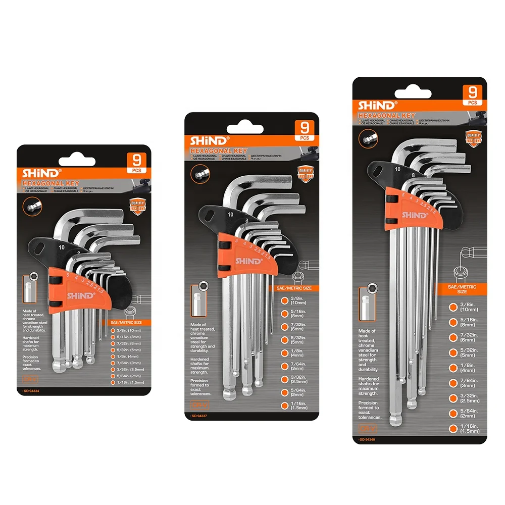 94334 9Pcs Supplier Discount Wholesale Short Length Ball  End Hexagon Key Tool Set Allen Torx Key