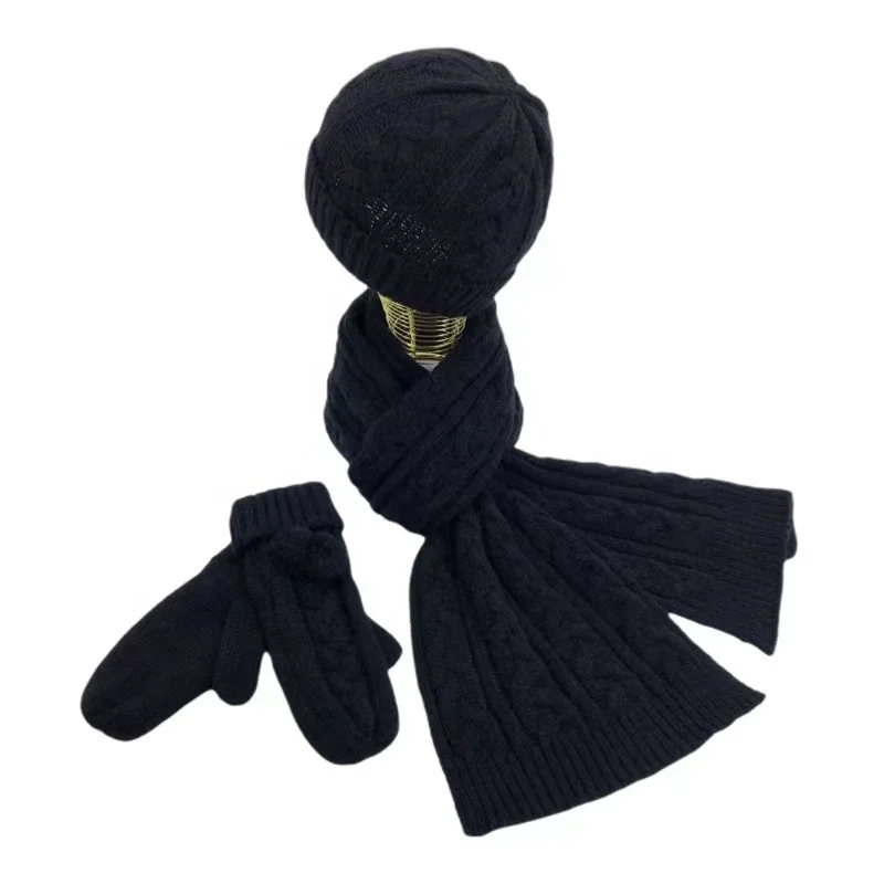2022 New style fashion solid color fashion children's thick knit beanies winter hats and scarf set in stock