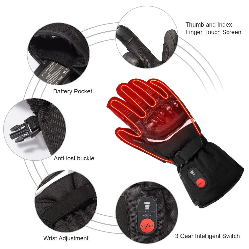 Winter Thermal Hand Warmer Electric Car Heat Glove Skiing Motorcycle War Two Choices 3.7 V Battery Waterproof Heated Gloves