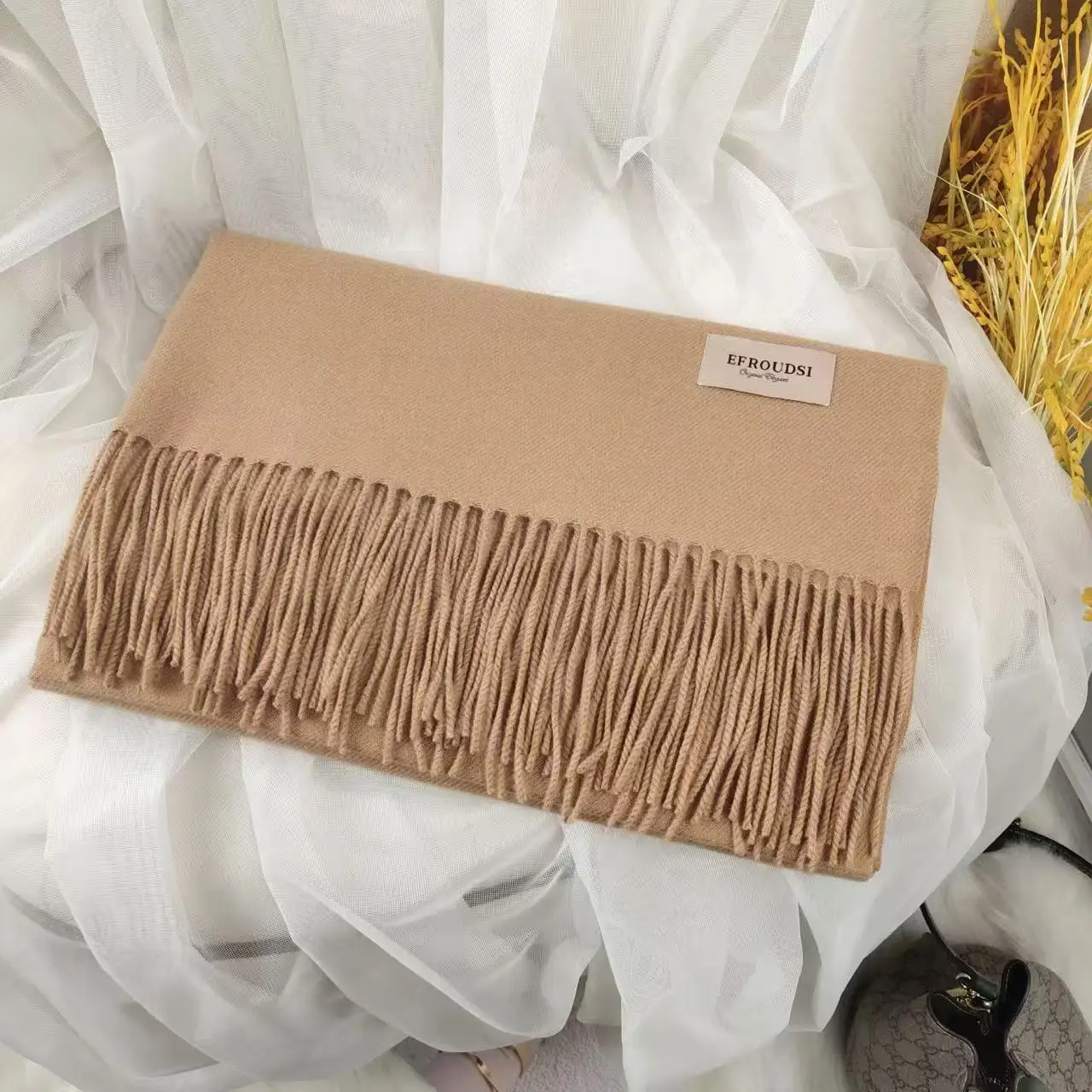 Wholesale Winter Scarf Women Adult Scarves for Ladies Acrylic Shawls Fashion Soft Cashmere Pure Color Plaid Tassel